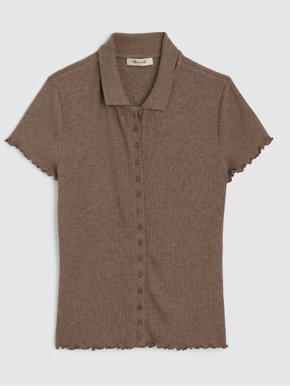 Madewell Ribbed Button-Front Polo Top - Brown